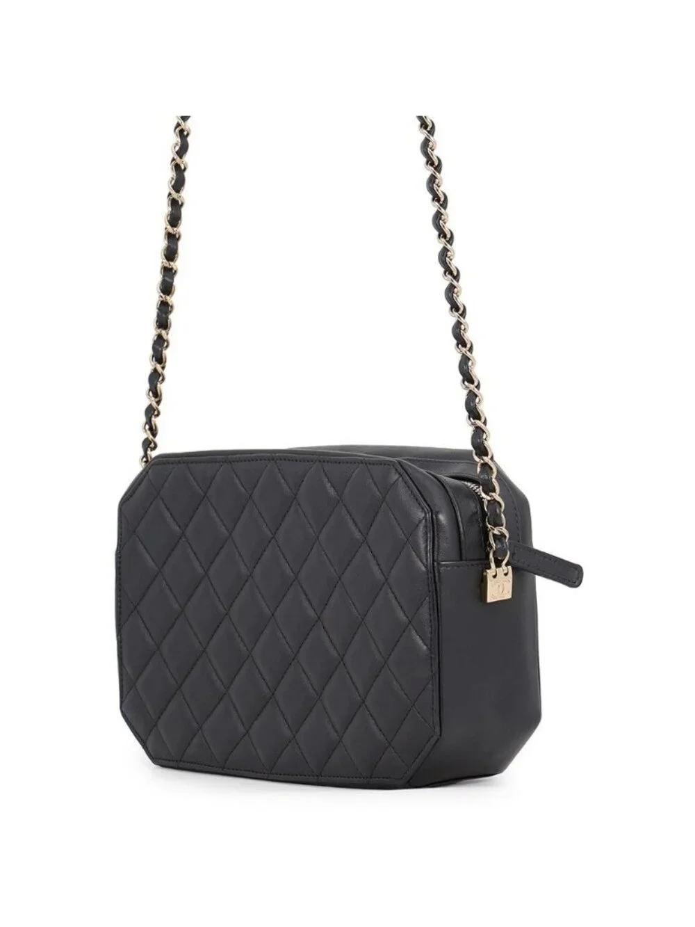 Chanel Chain Shoulder Bag Octagon CC Logo Lambskin Black